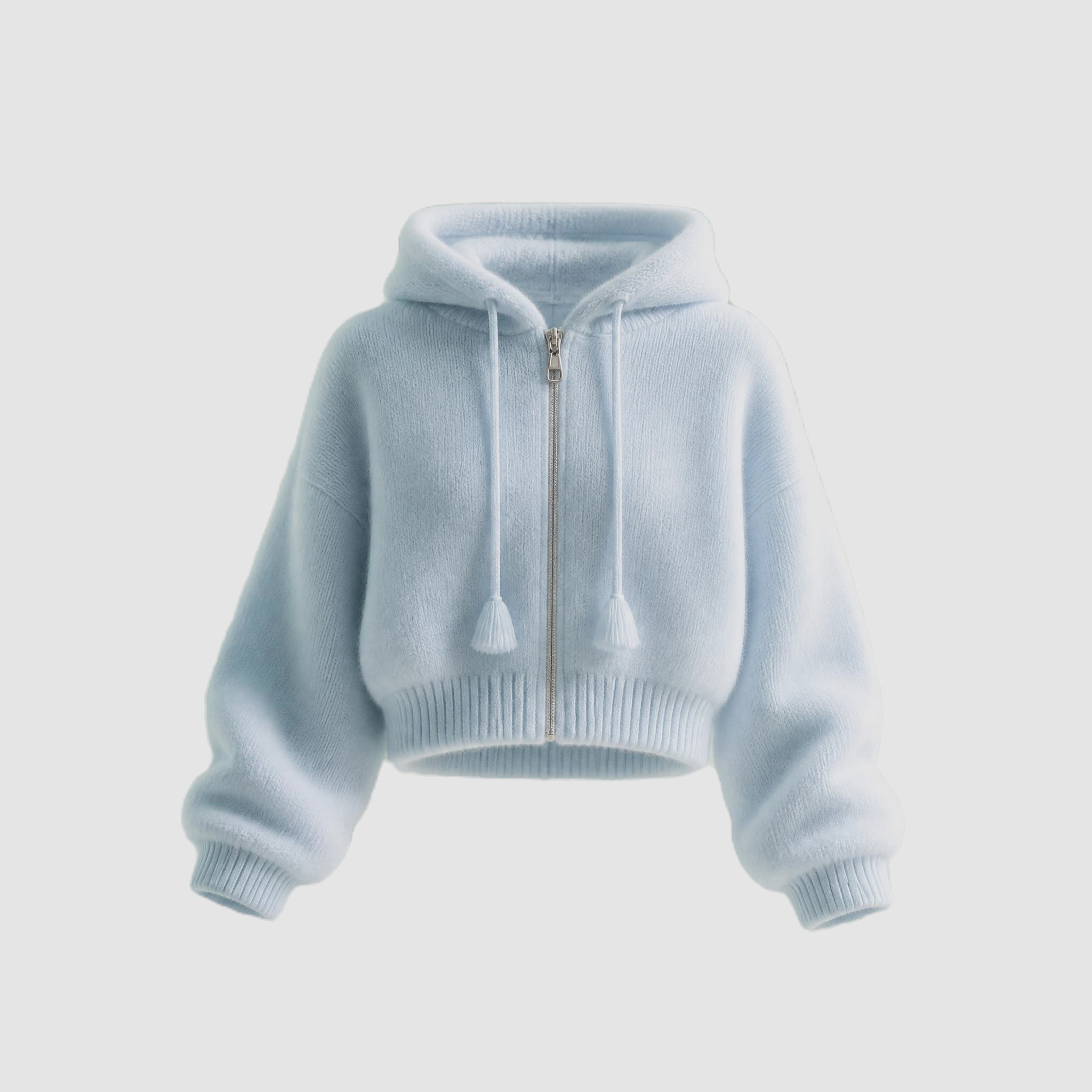 Women's Cropped Knit Zip Hoodie with soft knit fabric, zip closure, and cozy hooded design