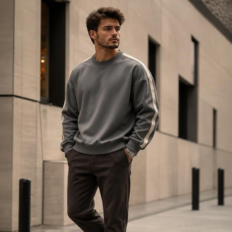 Thumbnail: Shadowline Mint Stripe Crewneck Sweatshirt with minimalist stripe accents and relaxed fit