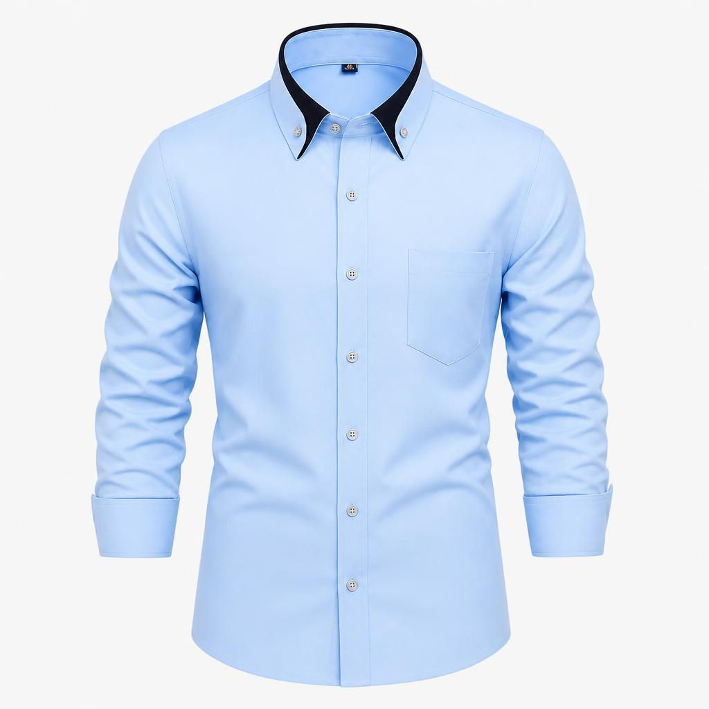 Premium Contrast Trim Long Sleeve Shirt with contrast collar detail and modern tailored fit