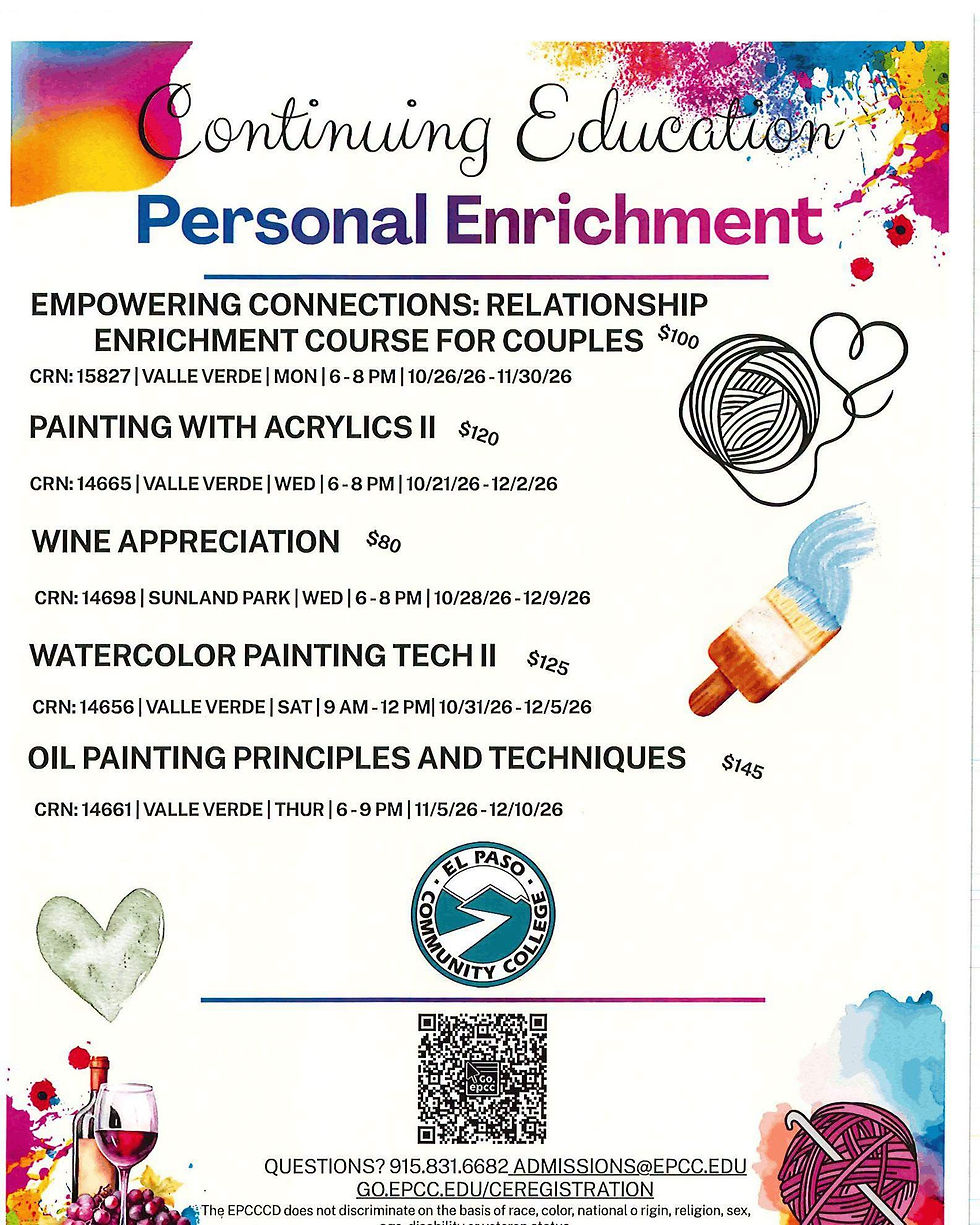 Continuing Ed Personal Enrichment schedule