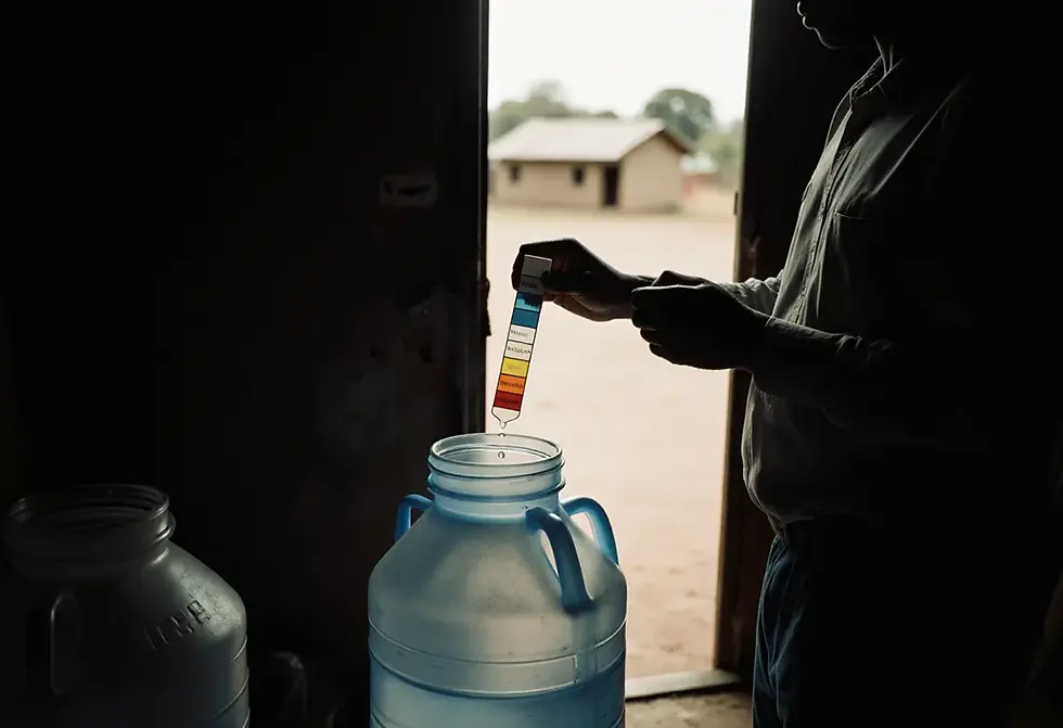 Testing free residual chlorine in stored household water at a settlement