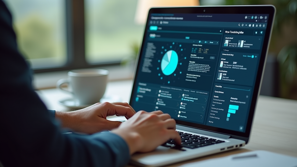 Close-up view of a laptop screen displaying AI recruitment software analyzing candidate profiles