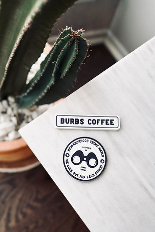 Burbs Coffee stickers. Get a free sticker with your first purchase.