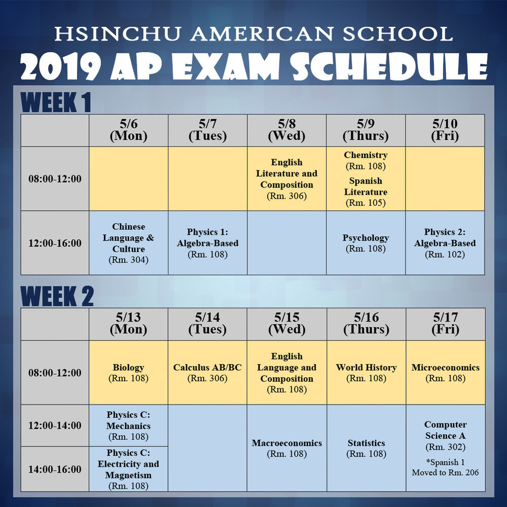 2019 AP Exam Schedule