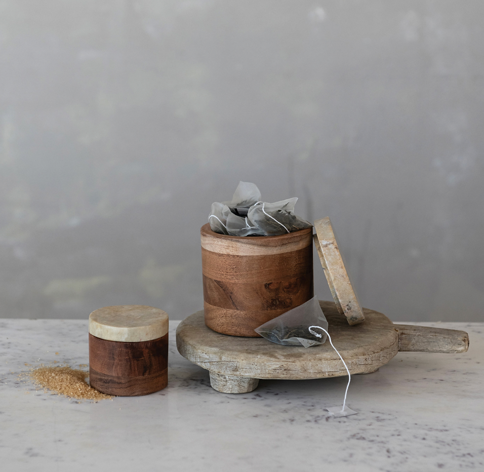 Acacia Wood Container with Marble Lid