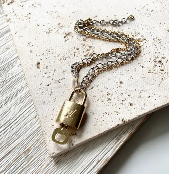 Louis Vuitton Upcycled Repurposed Lock Key Necklace