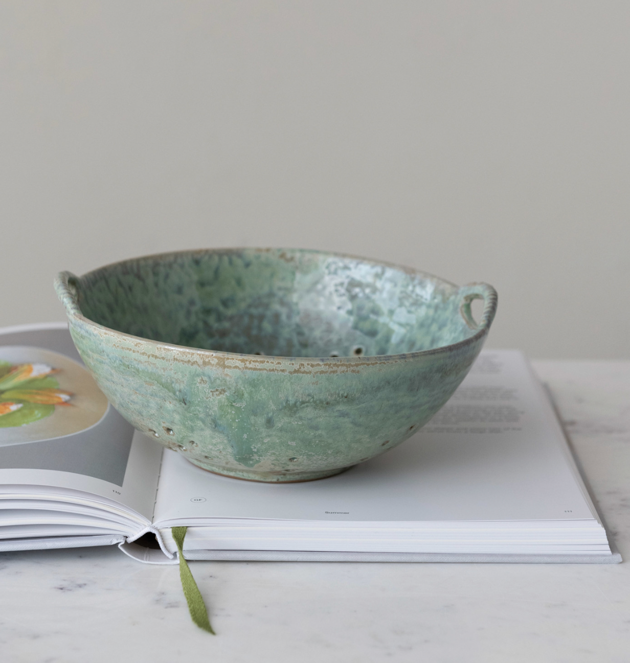 Stoneware Berry Bowl with Handles, Aqua