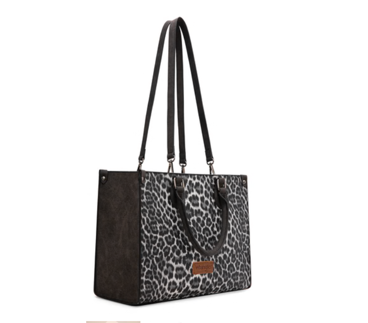 Thumbnail: Wrangler Leopard Print Wide Tote Bag/Crossbody, Black