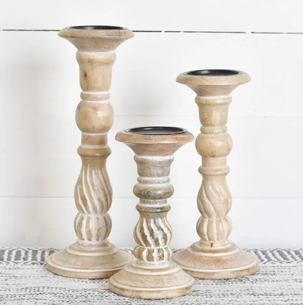 Swirl Carved Wood Candle Holder