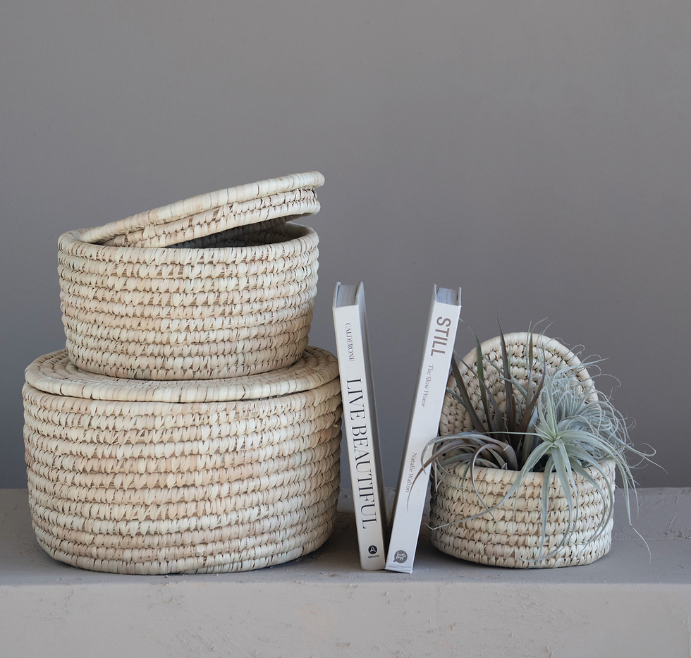 Hand-Woven Grass Baskets with lid