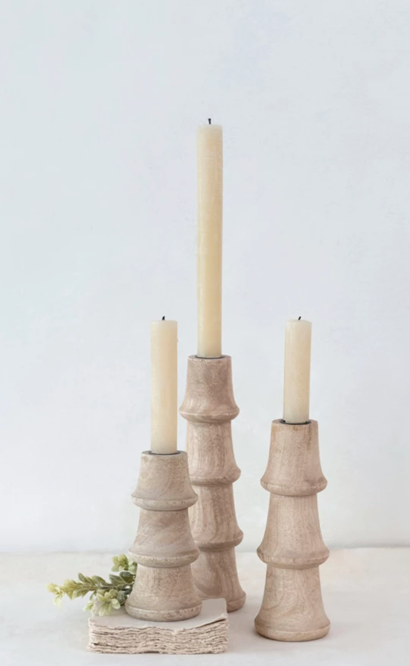 Hand Carved Wood Taper Holders