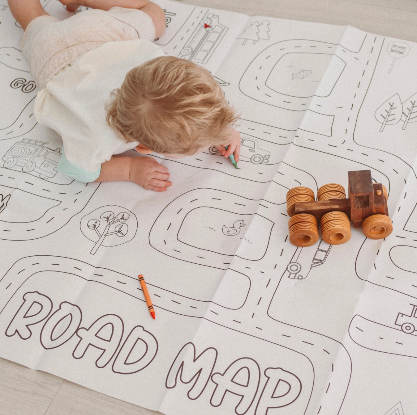 Cars and Trucks Road Map Coloring Tablecloth