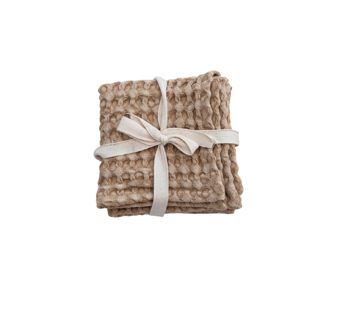 Stonewashed Cotton Waffle Wave Dish Cloth, Camel