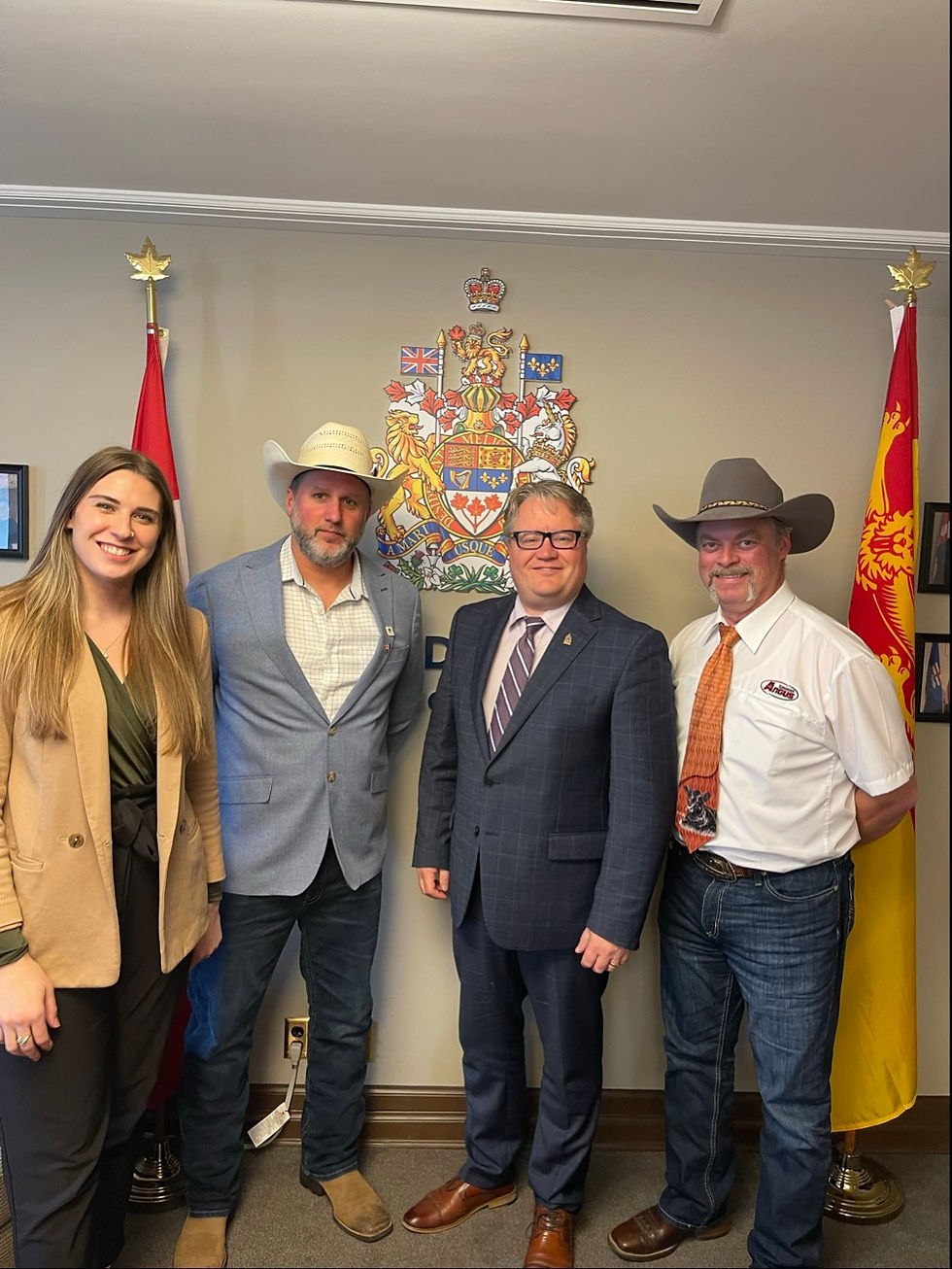 CCA staff Sarah Creach, PEI beef producer Nick Green, MP Richard Bragdon, New Brunswick beef producer Trevor Welch 