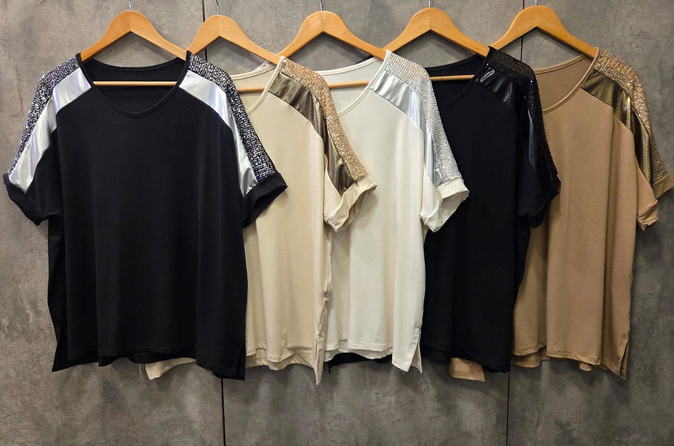 Miniatura: 🪩🪩Remera corte oversize combinación lentejuela