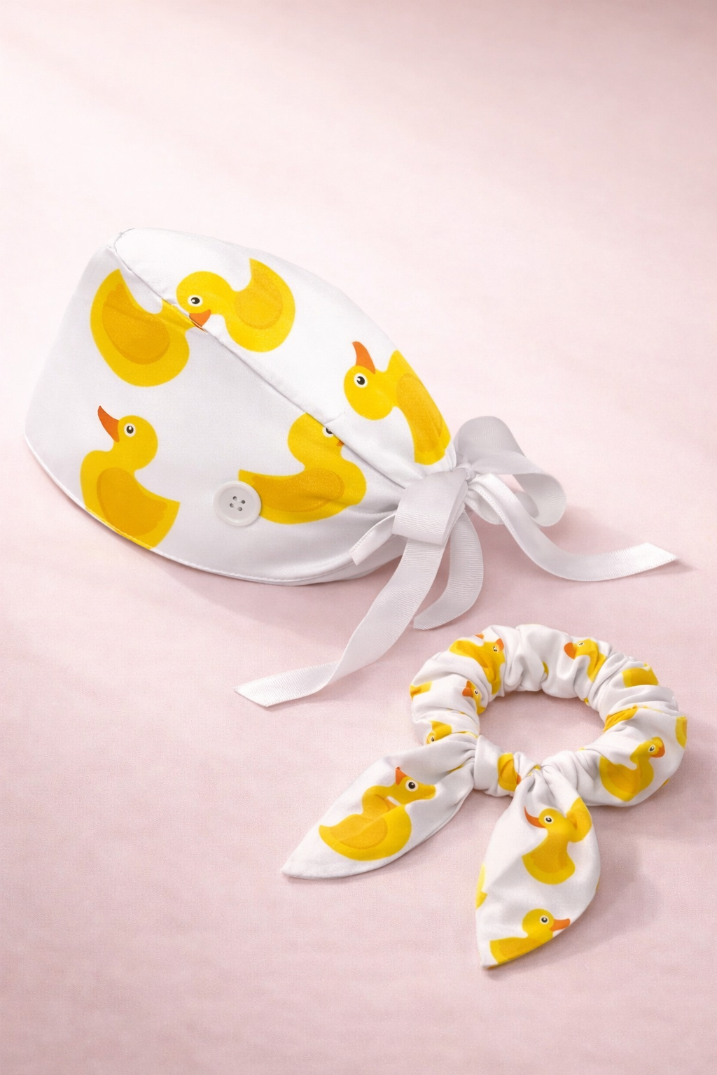 Scrub Cap Yellow Duckies With Ponytail Holder