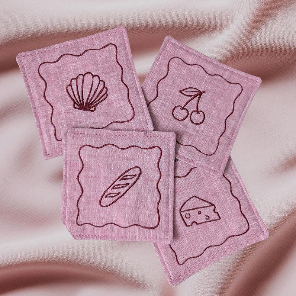 Miniature : Embroidered Reusable Cotton Linen Cocktail Napkins - Personalized Hostess Gift