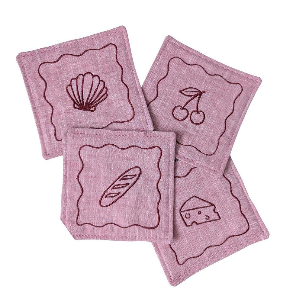 Miniature : Embroidered Reusable Cotton Linen Cocktail Napkins - Personalized Hostess Gift