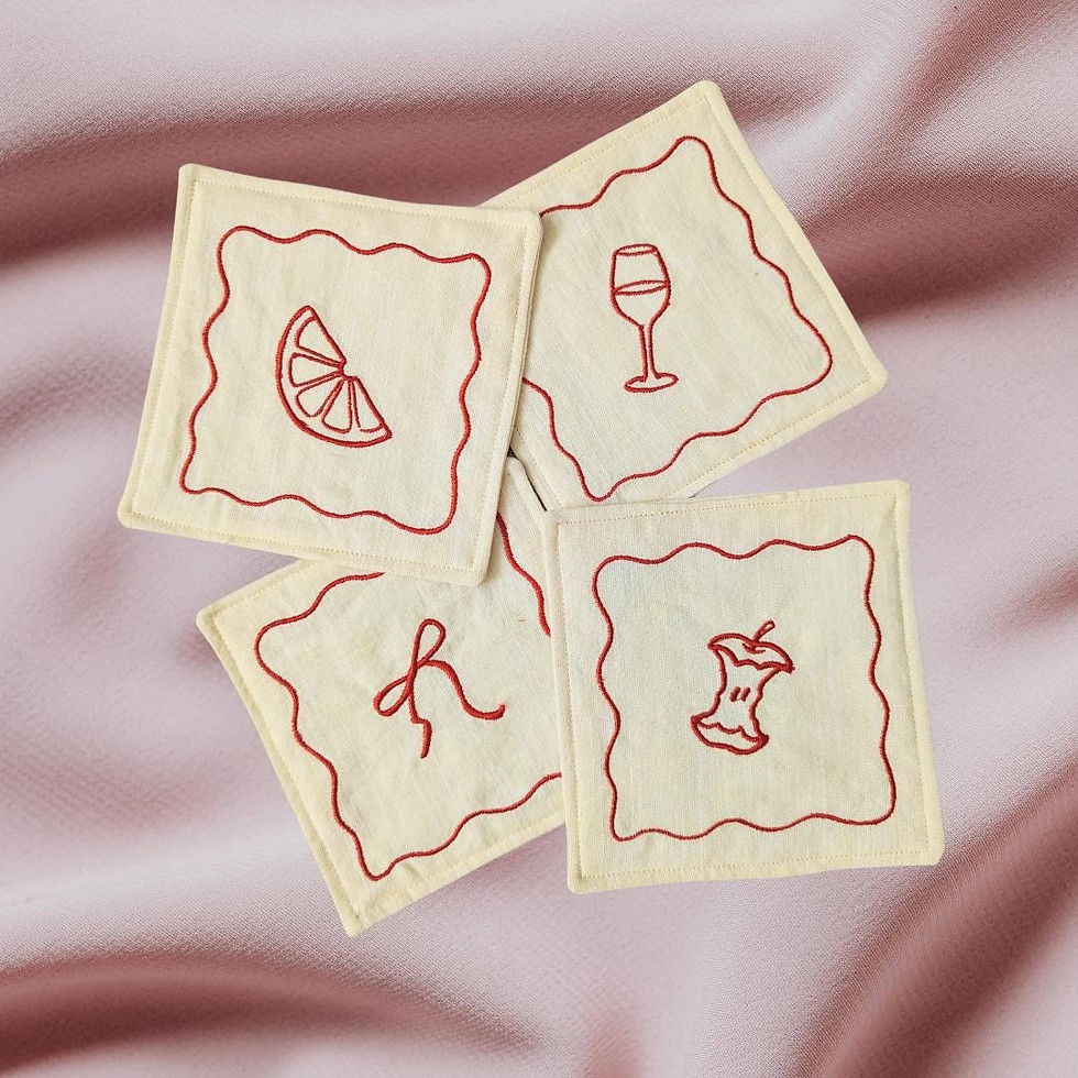 Miniature : Embroidered Reusable Cotton Linen Cocktail Napkins - Personalized Hostess Gift