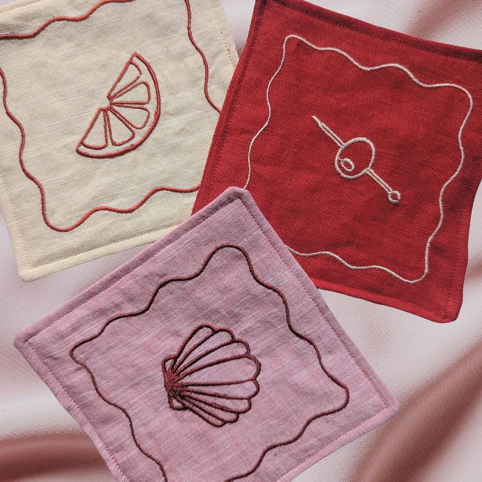 Miniature : Embroidered Reusable Cotton Linen Cocktail Napkins - Personalized Hostess Gift