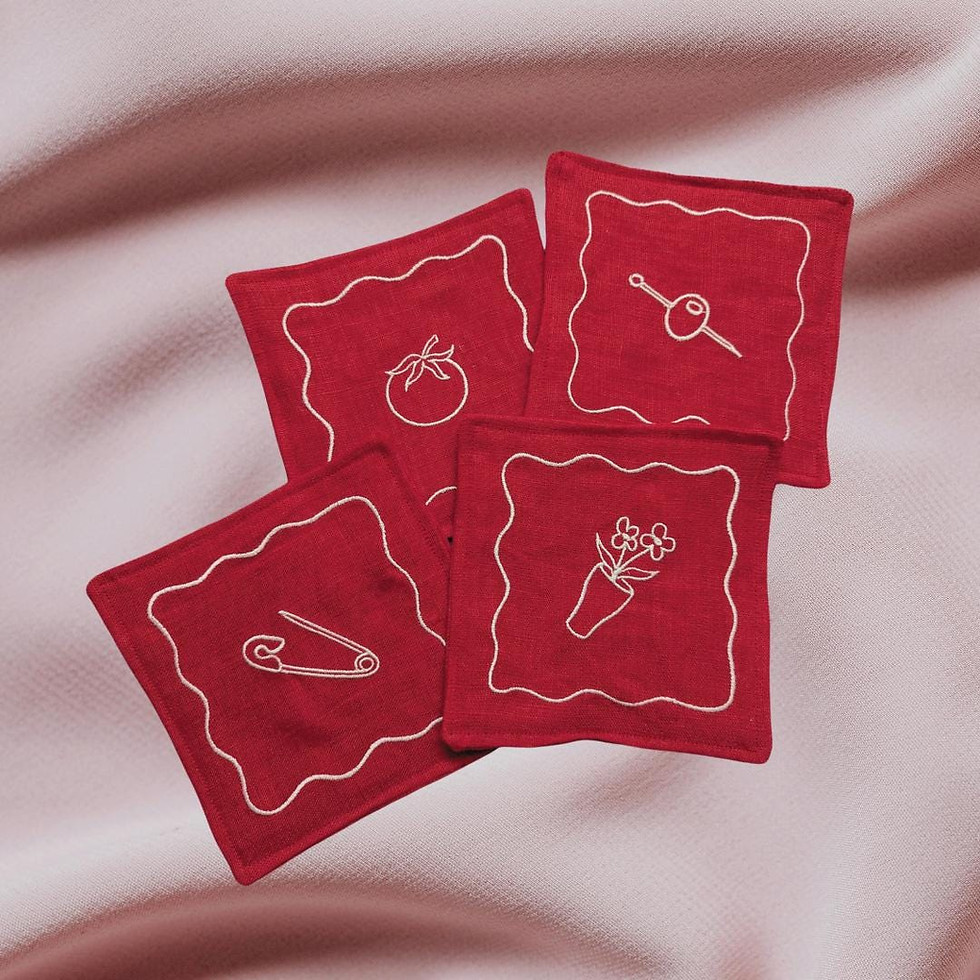 Miniature : Embroidered Reusable Cotton Linen Cocktail Napkins - Personalized Hostess Gift