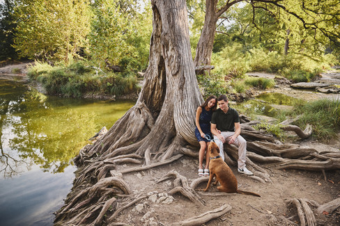 Family photo with dog at McKinney Falls Upper Falls