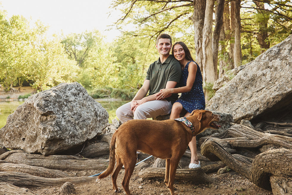 Family photo with dog at McKinney Falls Upper Falls