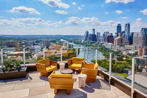 Rooftop terrace with city view, lifestyle branding photography for modern business