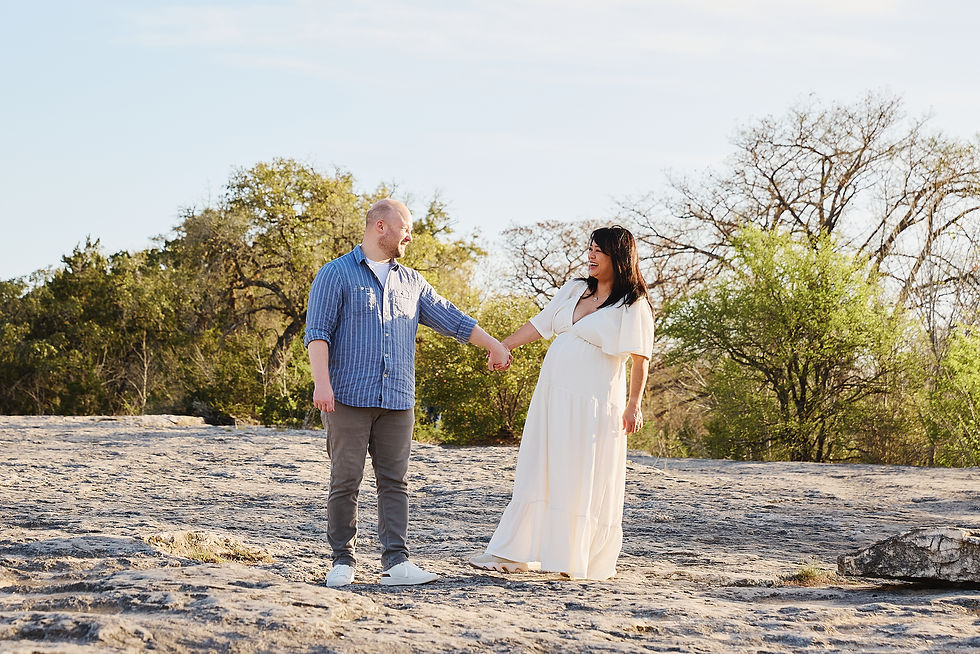 maternity couple walking McKinney Falls State Park Austin outdoor session