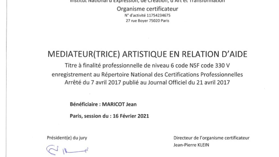 Diplôme de Médiateur artistique en relation d'aide
