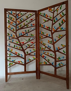 handcrafted room divider with birds