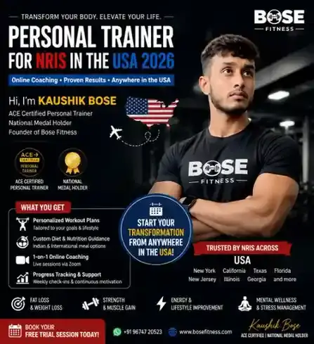 Personal Trainer for NRIs in the USA 2026 | Kaushik Bose — ACE Certified | National Medal Holder | Bose Fitness