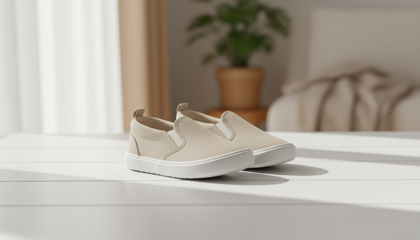 Children's barefoot-style minimalist shoes on clean white surface