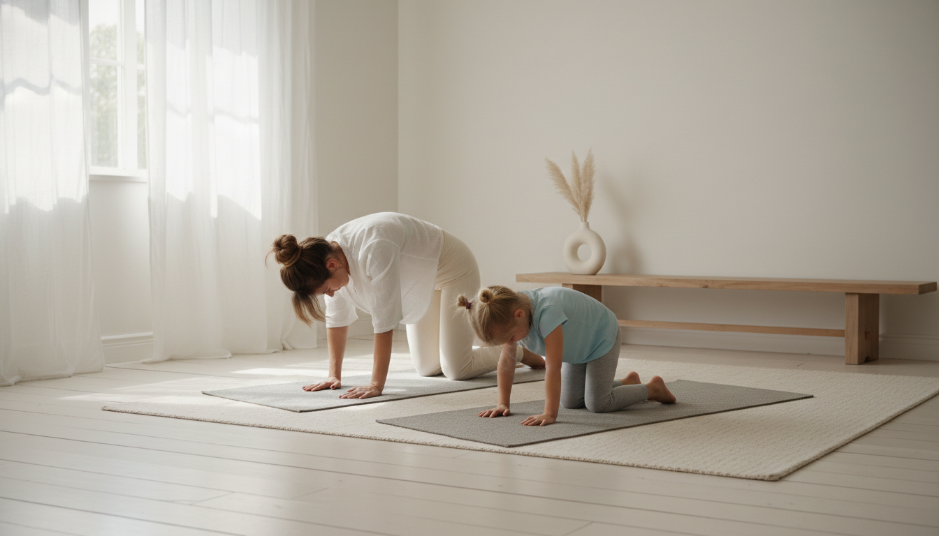Parent and child doing cat-cow pose