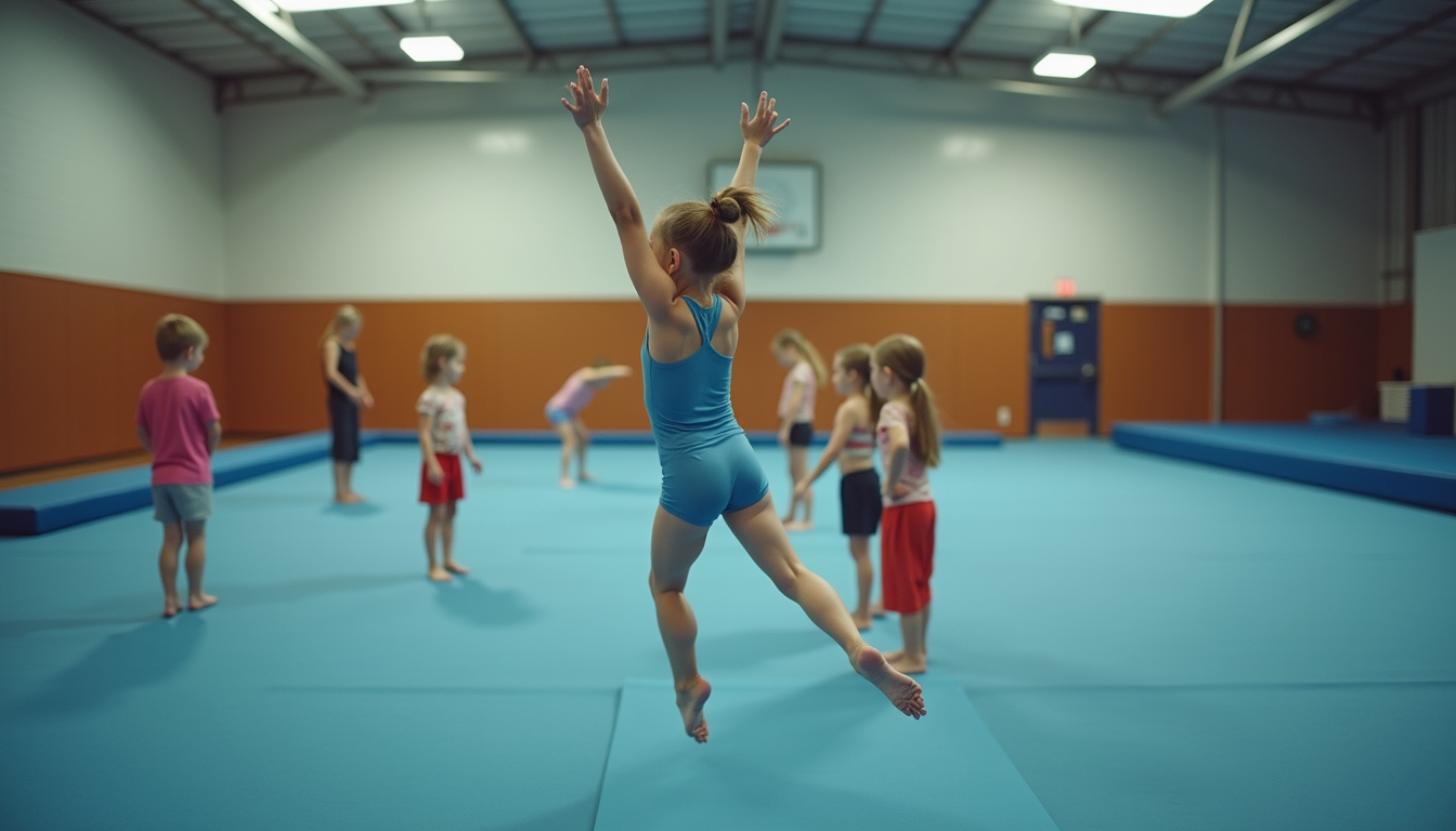 High angle view of children doing gymnastics