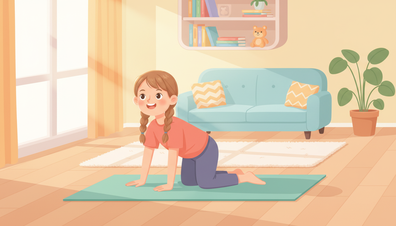 Teenager stretching their back in a bright room, demonstrating exercises that help with back pain in kids