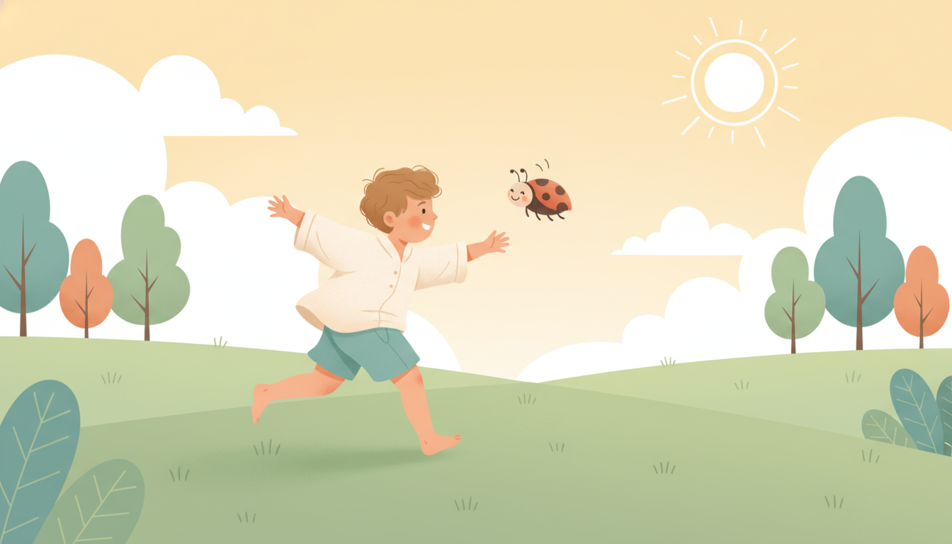 Child playing barefoot on grass