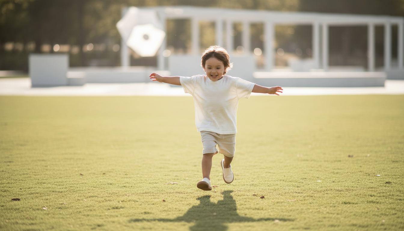 Child running in park wearing barefoot shoes