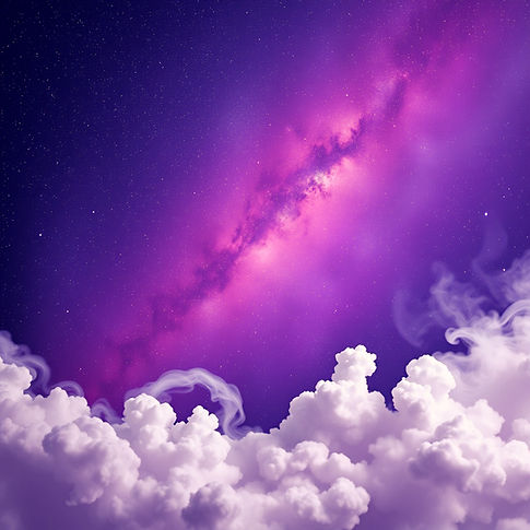 deep purple cosmos, diamond starred sky, smokey white clouds and swirls of the universe so