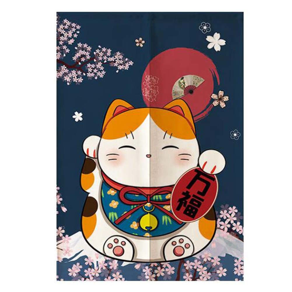 Japanese Style Door Curtain Fortune Cat Half Curtain Kitchen Partition Curtain S