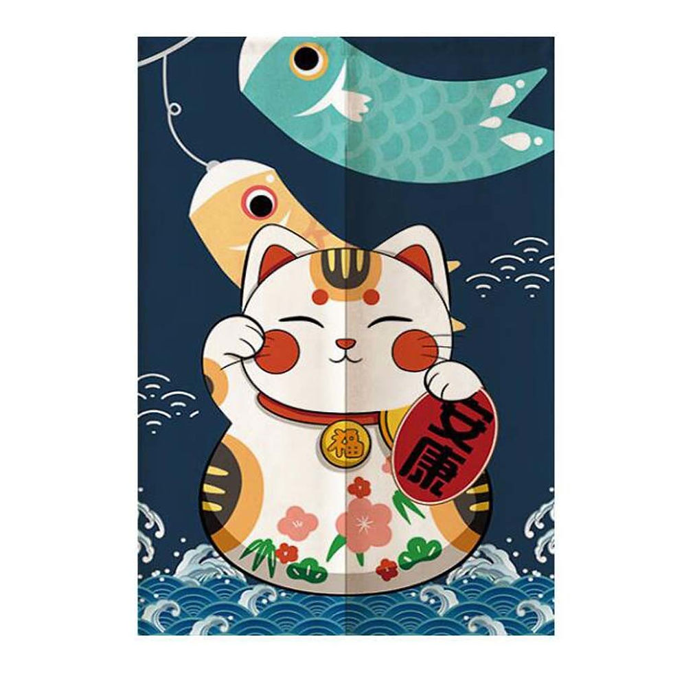 Japanese Style Fortune Cat Door Curtain Kitchen Partition Curtain Restaurant Hal