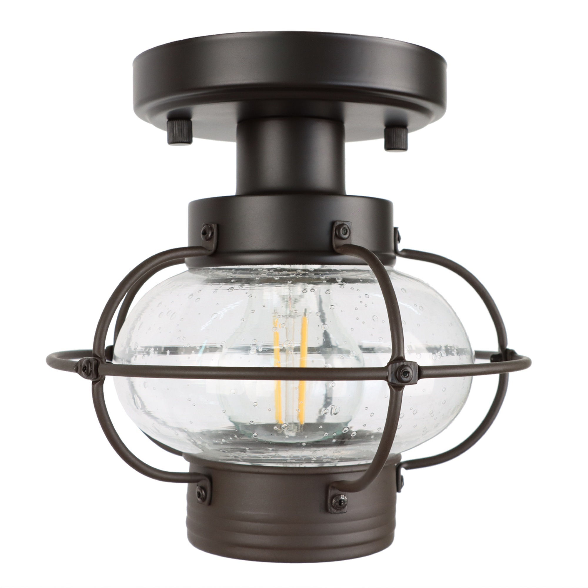 Antique Bronze Outdoor Modern Industrial Ceiling Light Fixture with Glass Globe