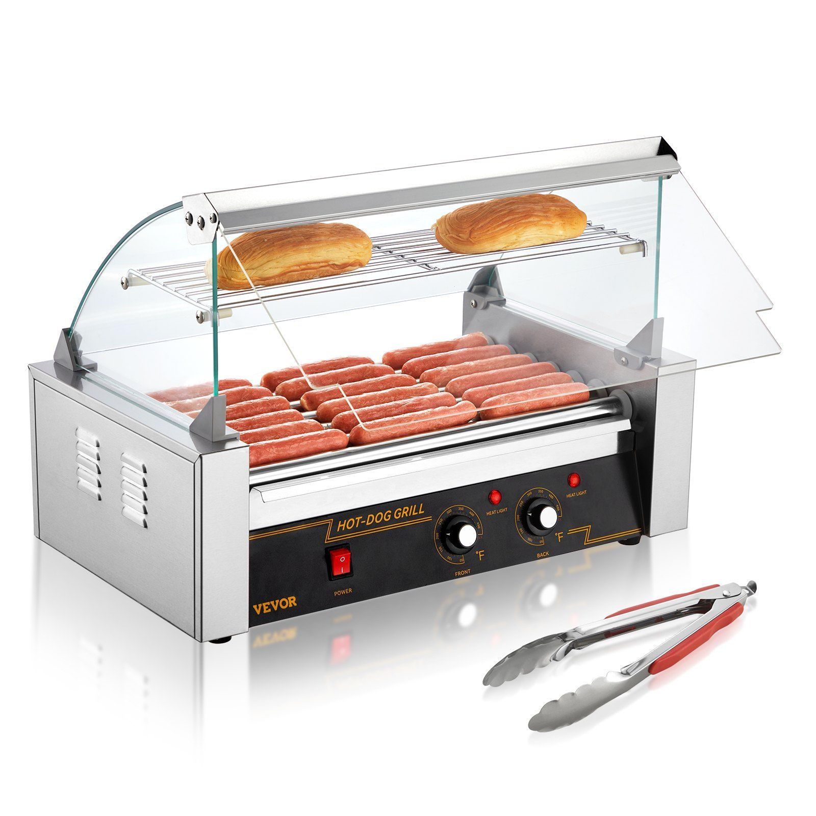 VEVOR Hot Dog Roller 7 Rollers 18 Hot Dogs Capacity 1050W Stainless Sausage Gril