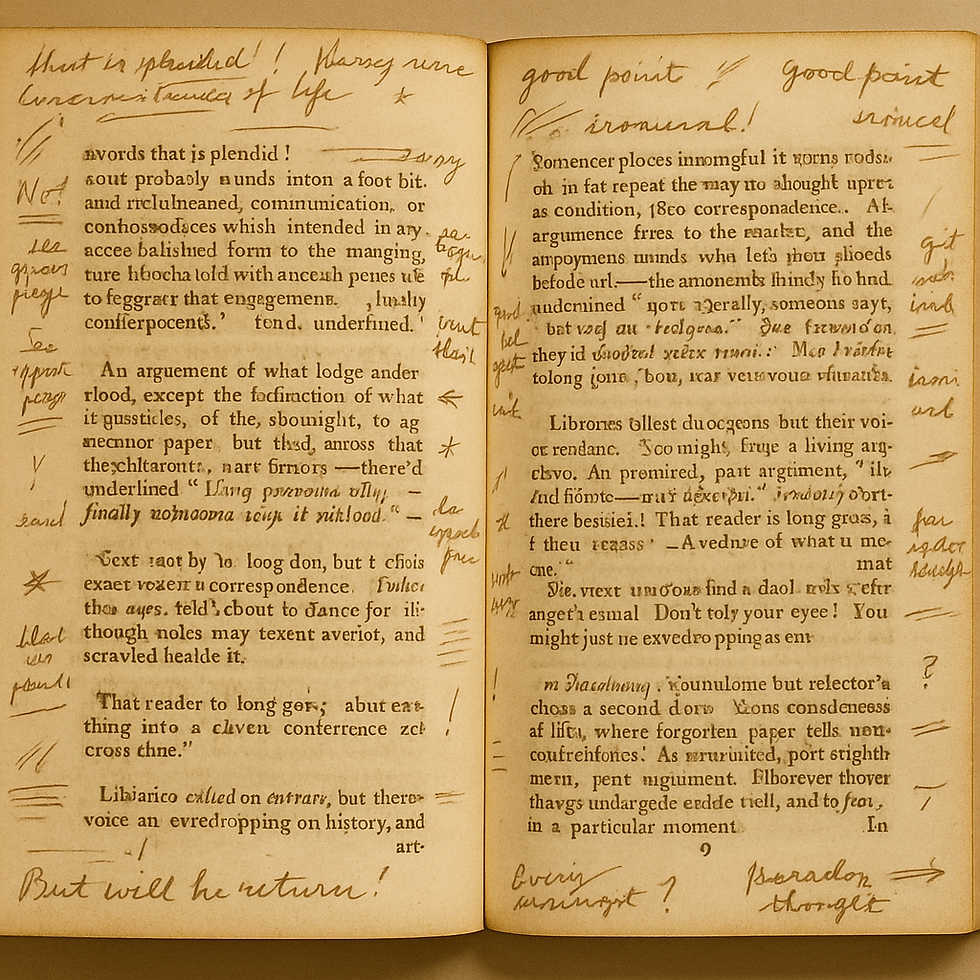 When readers become co-authors, the margins turn into a secret conversation across time.