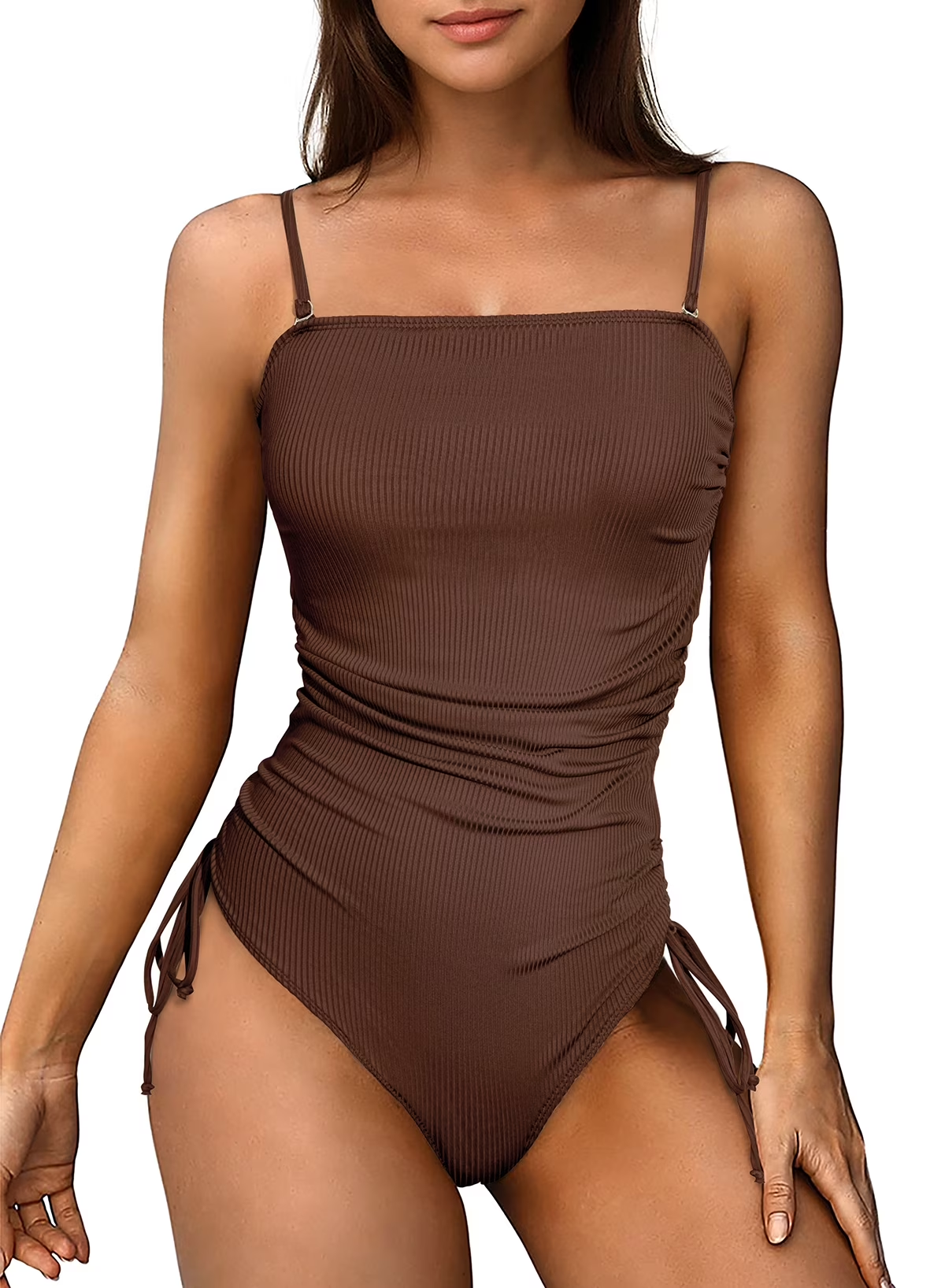Womens Swimsuits One Piece Tummy Control Swim Suit Drawstring Bathing Suit Ribbe