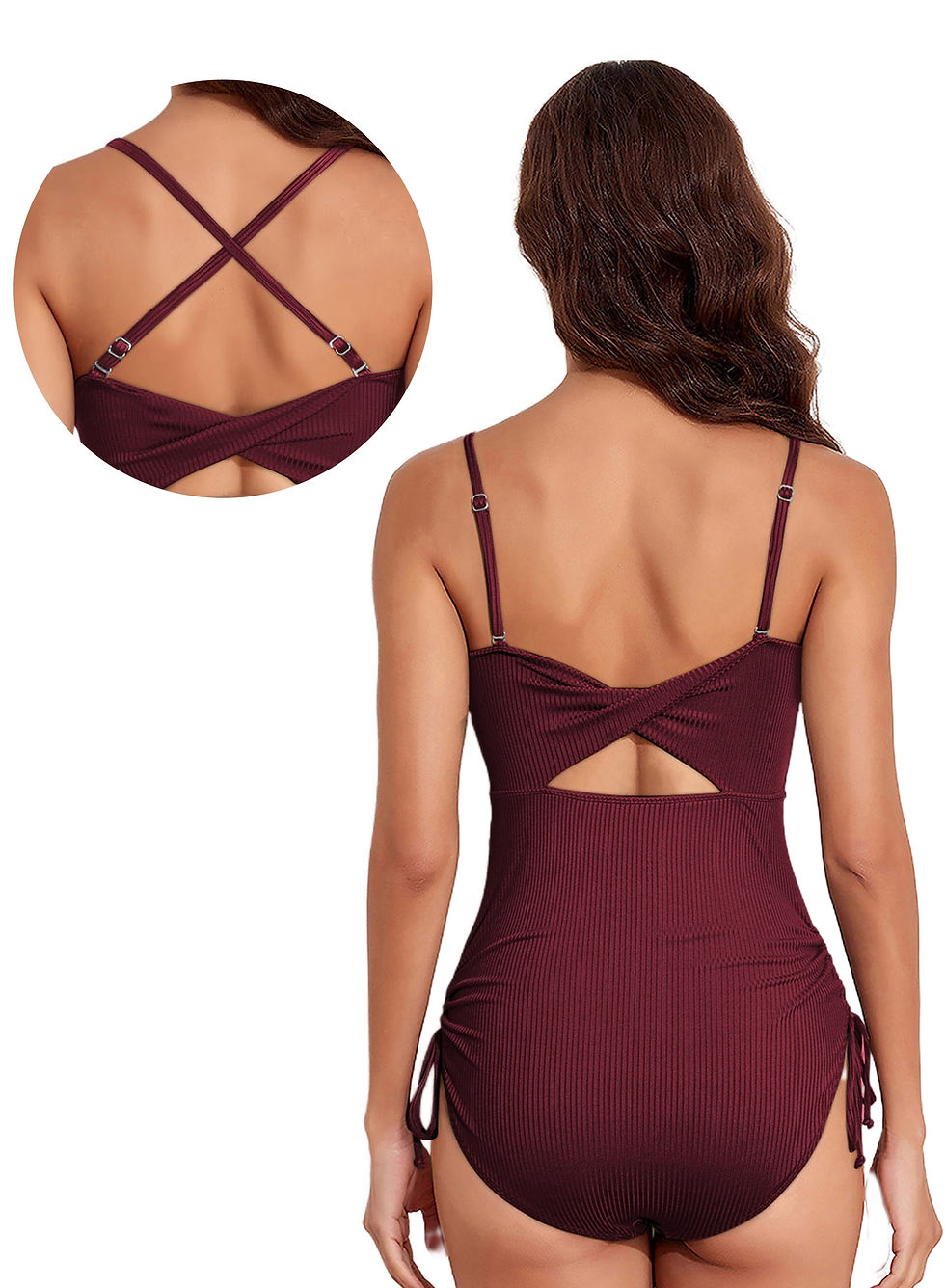 Thumbnail: Womens Swimsuits One Piece Tummy Control Swim Suit Drawstring Bathing Suit Ribbe