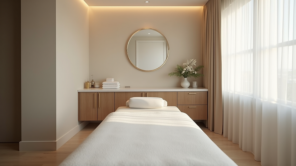 Eye-level view of a tranquil treatment room with calming decor