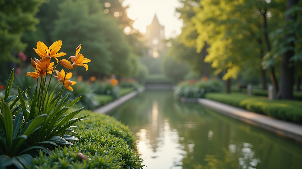 Close-up view of a serene botanical garden