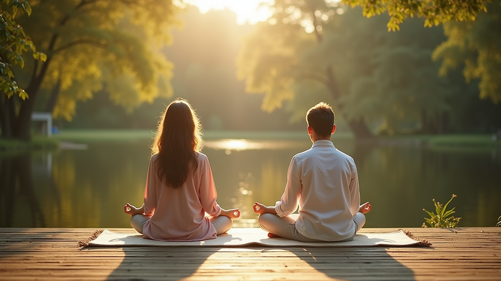 Wide angle view of a tranquil outdoor setting for mindfulness and reflection