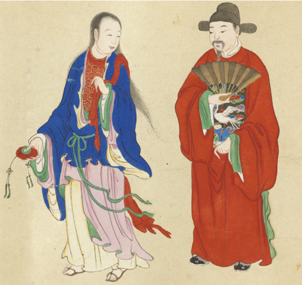 Quan triều Lê Trung Hưng mặc quan phục đội ô sa được vẽ trong Hoàng Thanh chức cống đồ